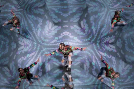 Man is posing in the Upside Down Berlin