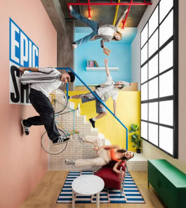 People are posing in the Upside Down Berlin