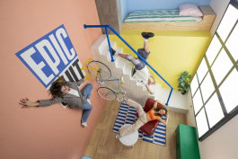 People are posing in the Upside Down Berlin