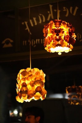 Two lamps on the ceiling at The Rad bar in Berlin 