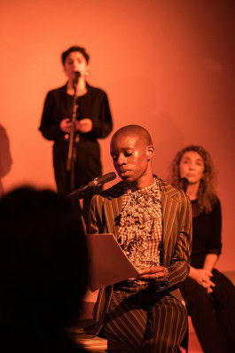 three women near microphones in artist residencies in Berlin 