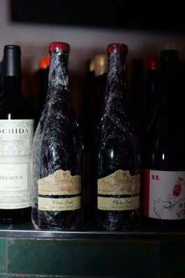 Bottles of wine at Blanc de Fck bar in Berlin