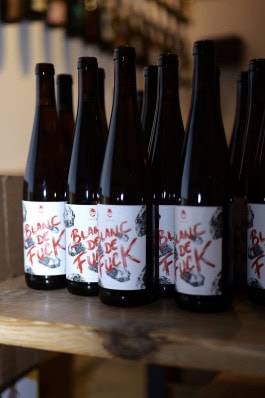 Bottles of wine at Blanc de Fck bar in Berlin