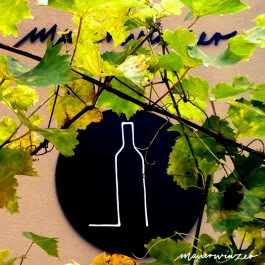 Photo of the Mauerwinzer bar sign in Berlin in the vines