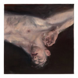 Photo of a painting by Cornel Brudascu with a naked guy lying to the waist 