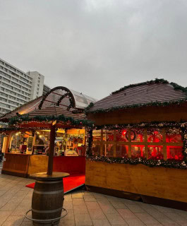 Berlin Christmas Market with Christmas stalls decorated 